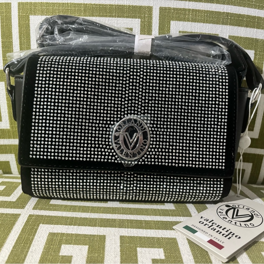 NEW! Valentino Orlandi Silver Rhinestone Studded Crossbody Bag